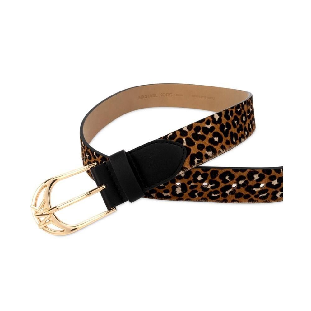Michael Kors Women's Brown Cheetah-Print Haircalf Belt XL NWT